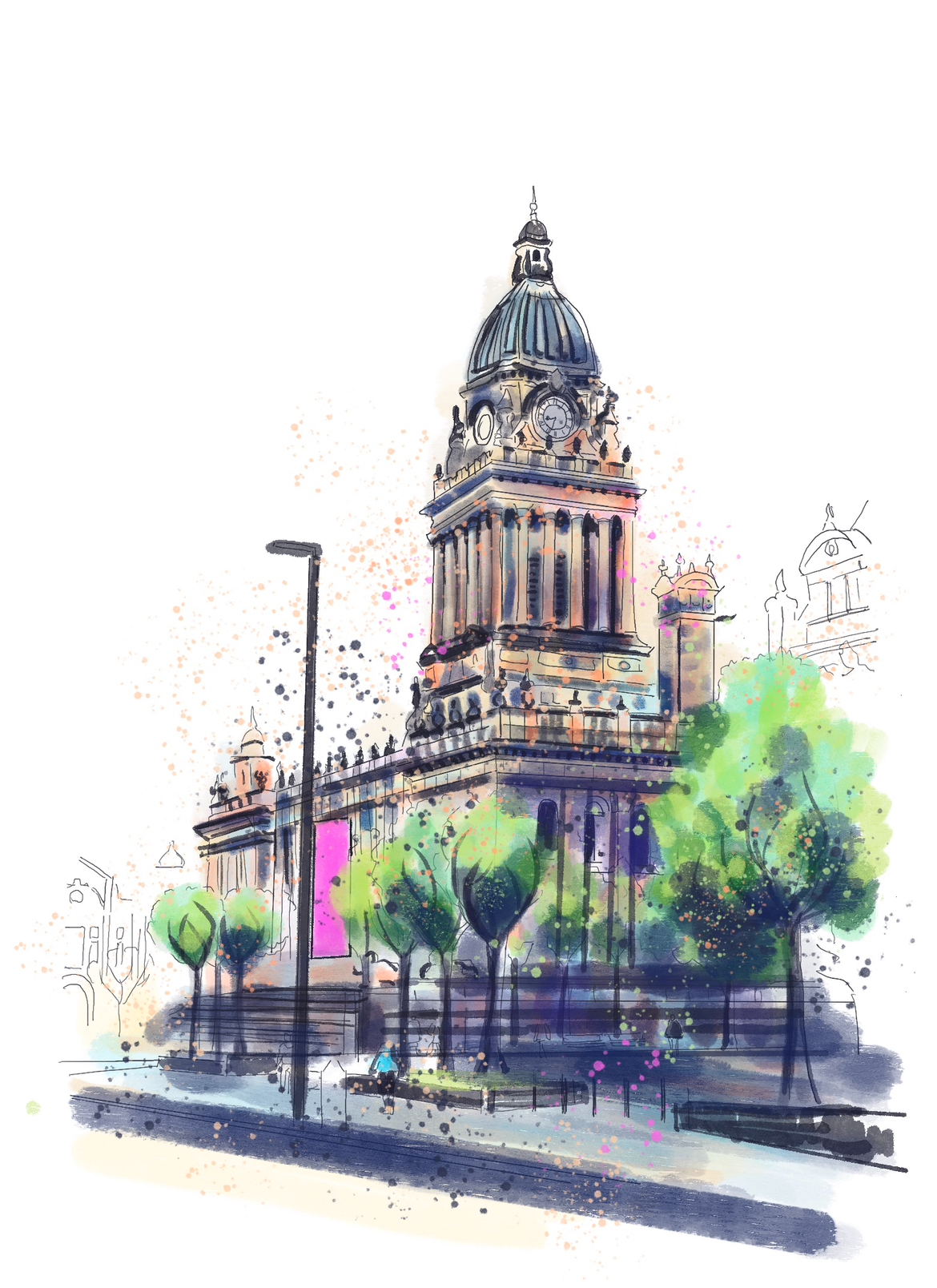 A4 Leeds Town Hall Print