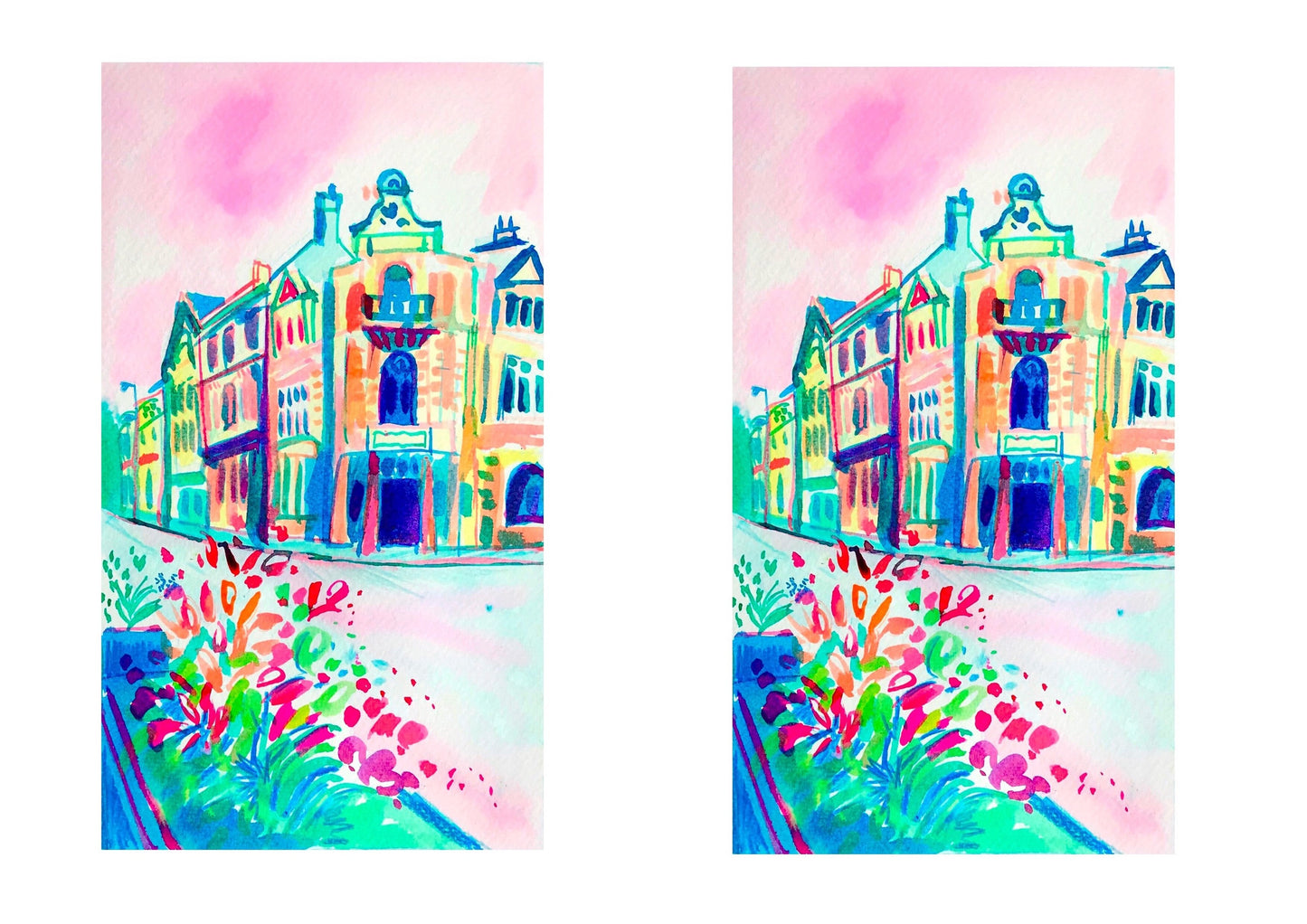 Custom water colour ink painting, landscape art, custom original painting, custom house painting, house portrait colourful